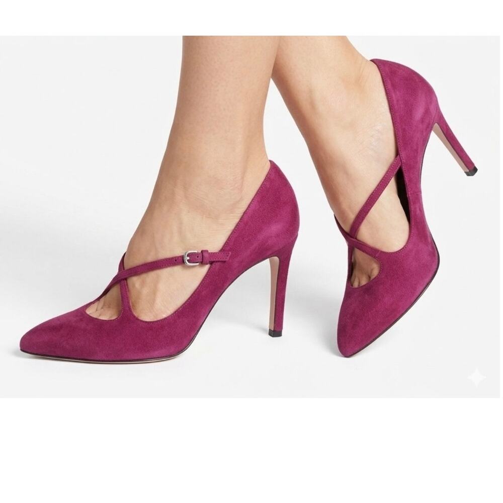 Sebastian Milano Pink Fuchsia Suede Pumps Shoes Crisscross Buckle Strap 8.5B